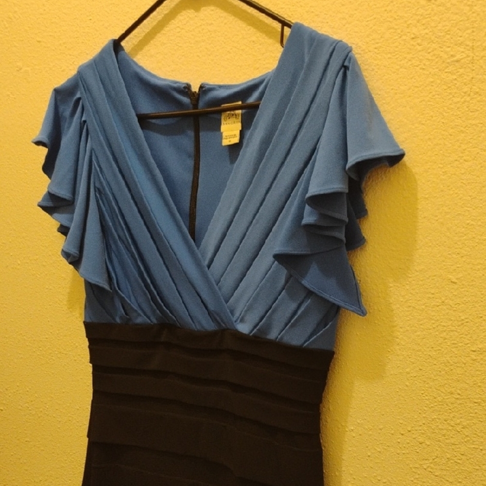 Size 6 Signature by Sangria Blue and Black Ruffle Dress